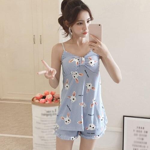 Summer Milk Silk Thin Section Loose Home Suspender Pajamas Set 2020