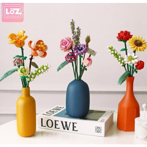 LOZ 1657-1659 Bouquet Flowers Building Blocks MOC Sunflower Rose Creator Assembly DIY Home Decoration Bricks Toys For Gift