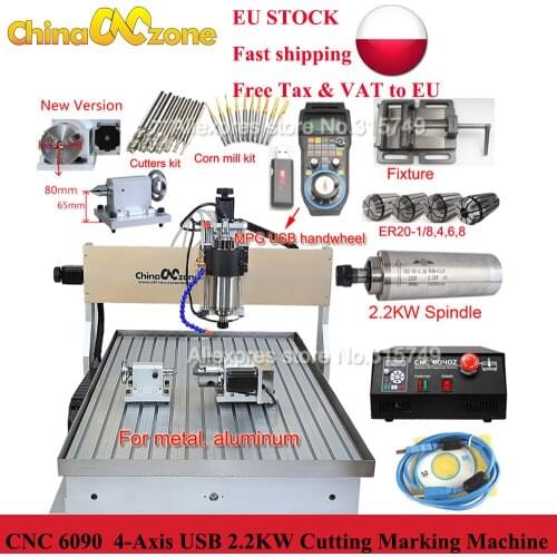 EU STOCK CNC 6090 mini 4-axis USB wood milling router 2.2kw water cooling spindle with water sink metal milling carving machine