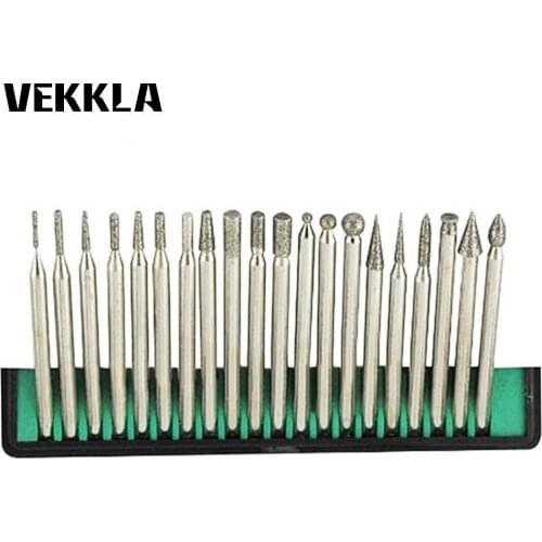 20Pcs 3mm Shank Diamond Rotary Tool Mini Drill Grinding Cutting Needle Carving Polishing Drill Bits Set jade stone Mounted Tool
