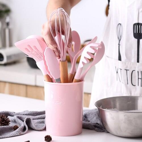 Silicone spatula set wooden Handle Nonstick Silicone Spatula spoons wooden utensils dinnerware sets Cookware kitchen tools sets