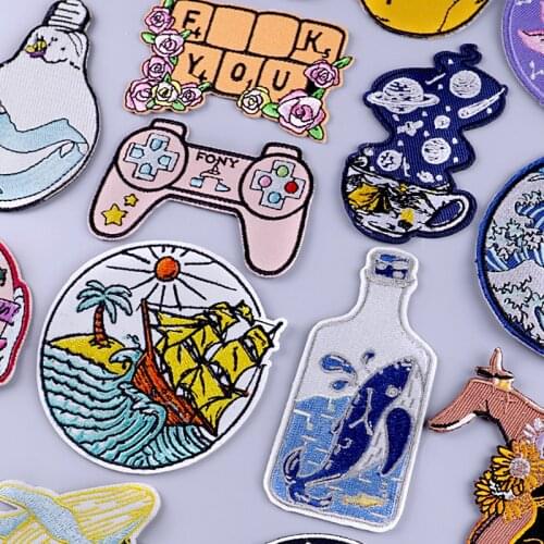 Nicediy Whale/Sailboat Patches Embroidery Patch Clothing Iron On Patches On Clothes Stripe Applique Jacket Sticker Patch Badge