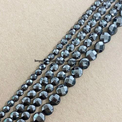 Natural Faceted 3D Round Shape Black Hematite Stone Loose Beads 4 6 8 MM 15" Pick Size For Jewelry Making