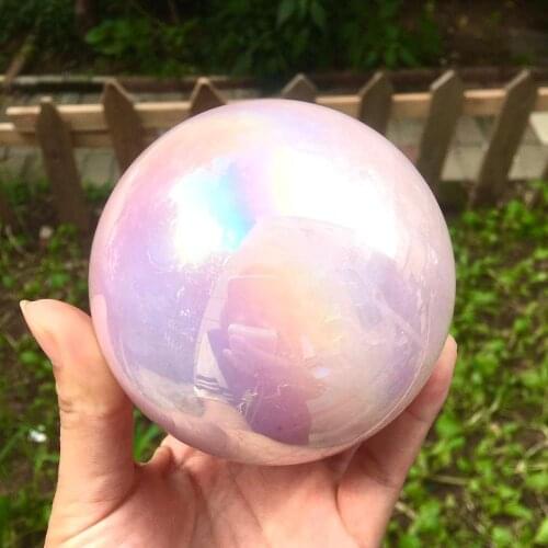 Natural Crystal Powder Rose Quartz Point Fit Ball Electroplating Crystal Ball Magic Reiki Gift Decoration Stone