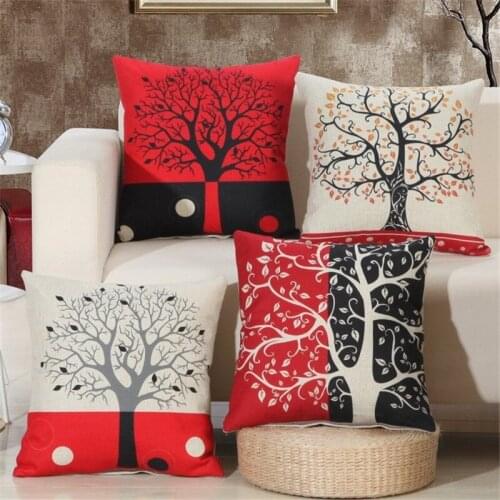 Black Red Tree Pattern Cotton Linen Throw Pillow Cushion Cover Home Decoration Sofa Bed Decor Decorative Pillowcase