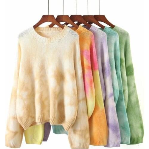 Pragmapism 2020 New Gradient Color Tie Dye Sweater Loose Knit Top sweater fashion woman sweaters Keep warm pullovers sweaters