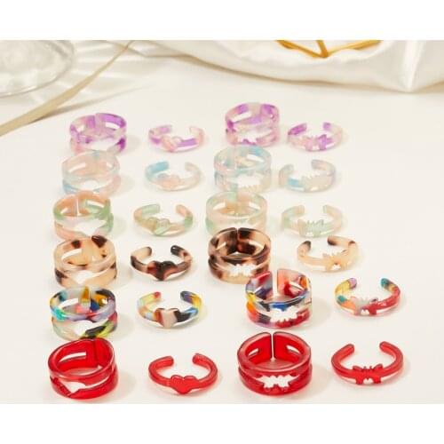 2 Pcs/Set New Trendy Hollow Butterfly Love Heart Acrylic Resin Ring Set Opening Rings For Women Men Couple Friends Jewelry Gifts