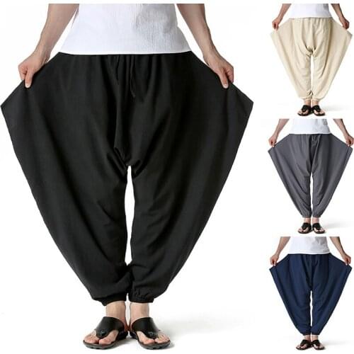 Solid Mens Cross-Pants 2021 New Casual Cotton Harem Pants Men Breathable Baggy Harajuku Streetwear Oversize Trousers Sweatpants