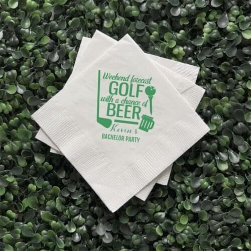 Personalized Bachelor Party Napkins, Golf with a Chance of Beer Personalized Golf Par-Tee Napkins, Bachelor Party Napkins