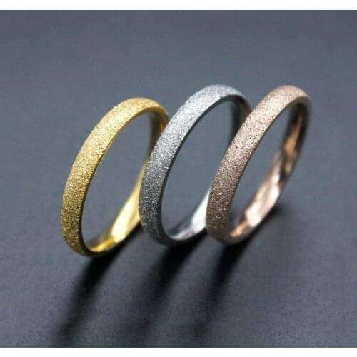 Simple Stainless Steel Wedding Ring Rose Gold Gold Silver Color Frosted Ring Fashion Women Jewelry Wholesale