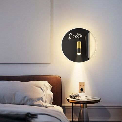 JMZM Adjustable Wall Lamp Black LED With Spotlight Projection Acrylic Iron Aluminum Wall Light Study Living Room Bedside Lights