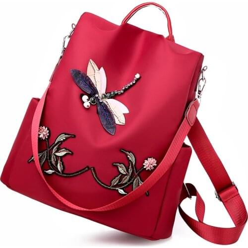 Womens backpack ethnic style 3D embroidery backpack waterproof breathable Oxford cloth casual fashion wear-resistant school bag