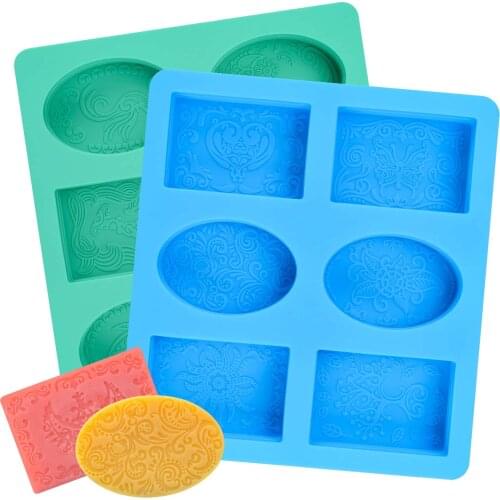 Silicone Soap Mold for Soap Making 3D 6 Forms Oval Rectangle Soap Mould Handmade Craft Flowers Bathroom Kitchen Soap Mold