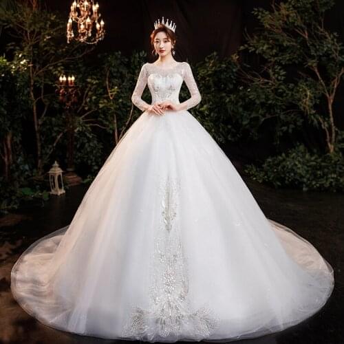 Wedding Dress 2020 New Light Full Lace O-neck Ball Gown Lace Up Illusion Luxury Lace Embroidery Vestido De Noiva Plus Size