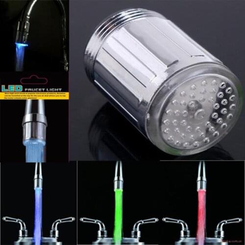 LED Water Faucet Kitchen Bathroom Shower Tap Faucet Nozzle Head 7 Color Change Temperature Sensor Light Faucet New