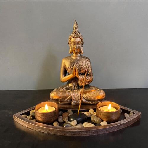 Thai Buddha Statue Candlestick Candle Holder Buddha Statue Burner Incense Holder Buddha With Tea Lamp Holder Resin Decoration