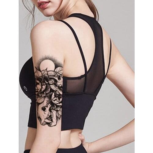 Dinosaur Skull Temporayr Tattoos Waterproof Flash Moon Tatoo Rose Leaves Arm Legs Body Art for Women Men Fake Tattoo Stickers