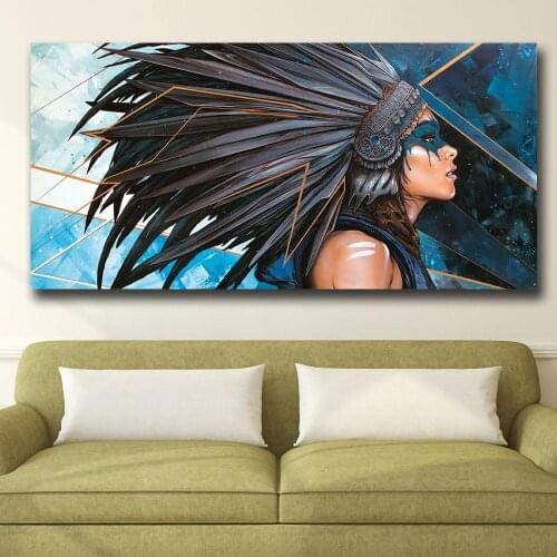 Wxkoil Graffiti Art Wall Picture Indian Woman Feathered Pride Oil Painting Modern Wall Art Canvas Print Poster Canvas Painting