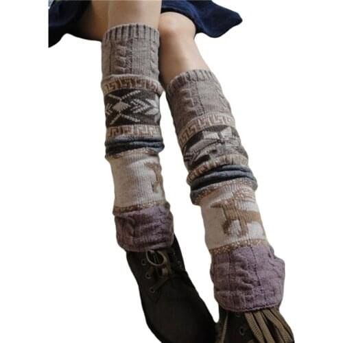Women Knit Leg Warmers Cartoon Pattern Crochet Ribbed Leg Socks For Party Accessories