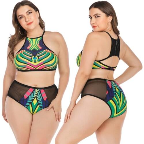 Summer Women Plus Size 2019 New Bikini Set Push-up High Waist zipper Swimsuit Triangle Bather Suit Swimming Suit biquini 4XL