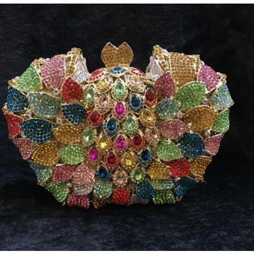 Gold Crystal Diamond Evening Bag multi colour Metal Hard Case Minaudiere Handbag Purse Wedding Party Clutch wallet messenger bag