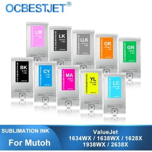 1 Liter Dye Sublimation Ink Bag For Mutoh ValueJet 1634WX 1638WX 1628X 1938WX 2638X Printer Sublimation Ink Pack 10Colors Option