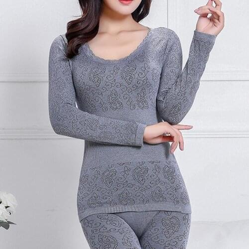2Pcs Women Solid Color Winter O Neck Top Long Pants Thermal Underwear Warm Comfortable Shaper Sleepwear Set Womens Intimates