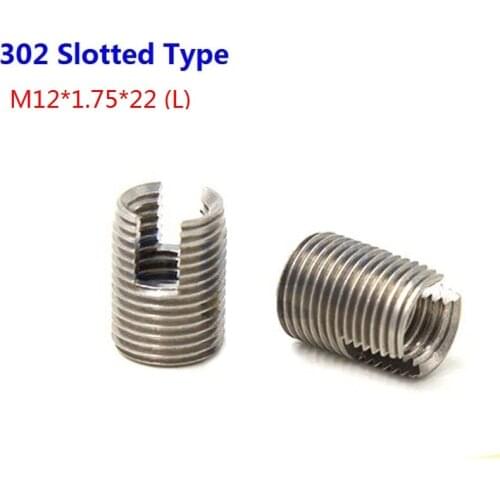 20pcs/Lot Stainless Steel M12X1.75 Self Tapping Thread Inserts 302 Slotted Type Insert Bushing Screws M12*1.75*22 (L)