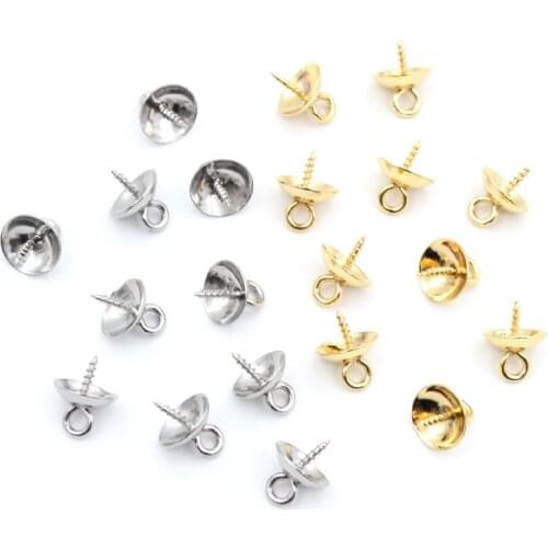30pcs Stainless Steel Metal Gold Tone Screw Eyes Bails Top Drilled Beads End Caps Pendant DIY Charms Connectors Jewelry Findings