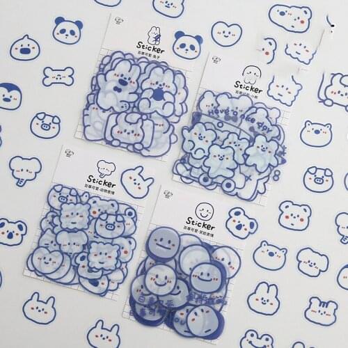 40pcs/Pack Blue Cartoon Animals Expression Scrapbooking PVC Stickers For DIY Stationery Diary Mobile Cups Desk Decoration