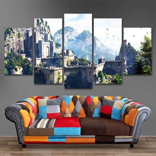 5 Piece Wall Art Canvas Painting Landscape Castle Poster Modern Living Room Nordic Decoration Home Framework Pictures