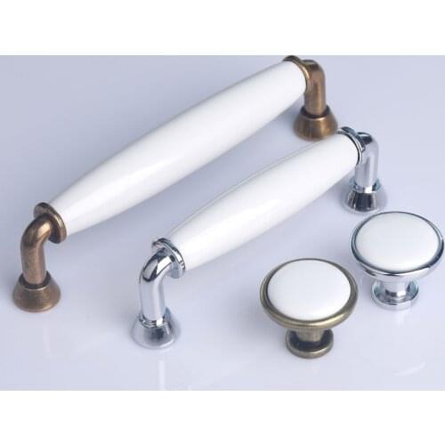 96 128mm modern simple white ceramic chrome kitchen cabinet wardrobe door handle bronze drawer cupboard tv caninet dresser knob
