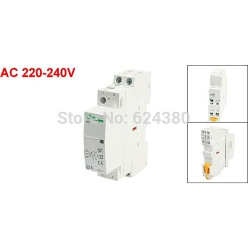 AC 220 / 240V Coil 25A 2 Pole 2P Household AC Contactor Modular 35mm DIN Rail Mount 25Amp