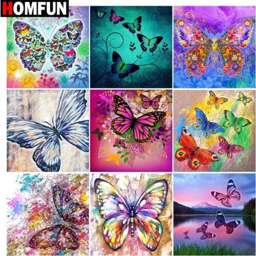 HOMFUN Full Drill Diamond Painting "Butterfly color" DIY Picture Of Rhinestone 5D Diamond Embroidery Cross Stitch Decor