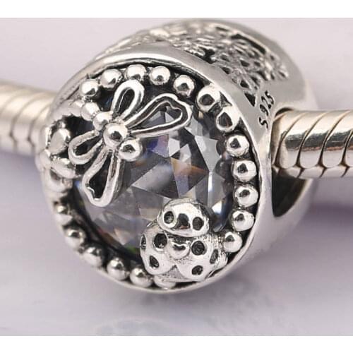 Authentic S925 Silver Bead Charm fit Lady Bracelet Bangle Enchanted Nature Charm Clear CZ Radiant Dragonfly Lady DIY Jewelry