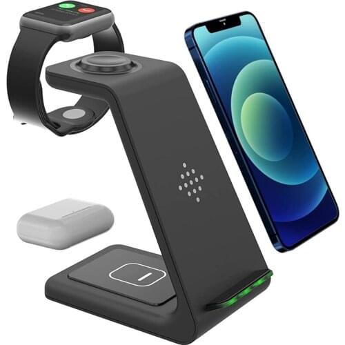 Wireless 3 in 1 Qi-Certified Fast Charger Stand Dock for iPhone 12 11 Pro Max XS XR 8 iWatch 6 5 4 3 AirPods Pro Samsung S21 S20