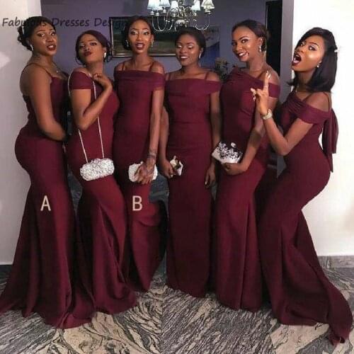 Burgundy Detachable Shoulder Strap Long Bridesmaid Dresses 2021 Mermaid African Wedding Party Dress Vestido De Fiesta De Boda