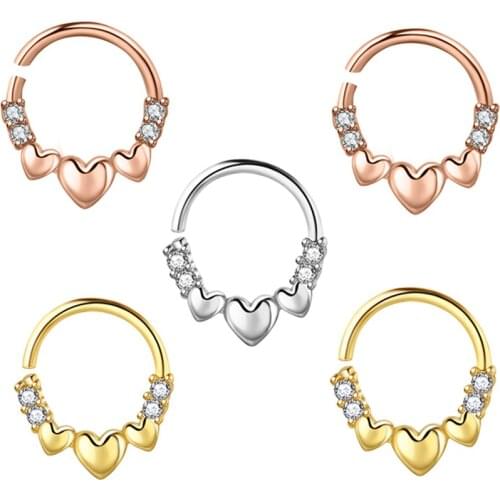 Zircon Septum Ring Brass Nose Piercing Rings 20g Hoop Lip Ring Daith Tragus Conch Cartilage Earrings Piercing Jewelry Nose Rings