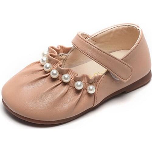 CUZULLAA Children Girls Elegant Pearl Beading Casual Shoes Size 21-30 Kids Hook & Loop Breathable Flat Fashion Sneakers