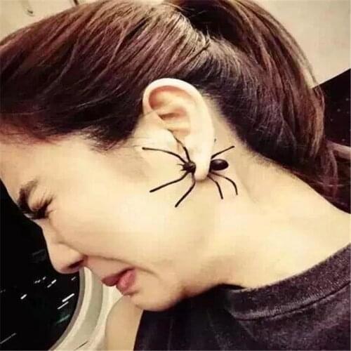 DoreenBeads 1 PC Punk Black Spider Earrings Halloween 3D Animal Stud Earrings European Vintage Fashion Jewelry Ear cuff Earrings