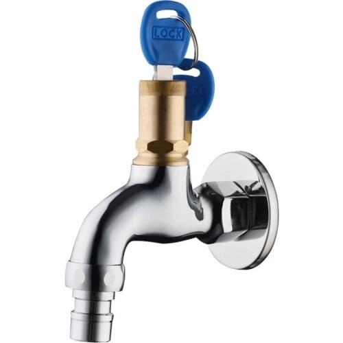Porcelain brass outdoor faucet with lock mop pool 4 points single cold anti-theft faucet key washing machine faucet