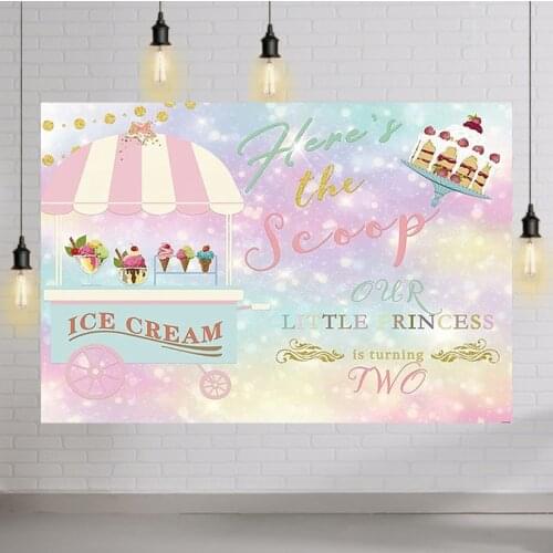 Pink Ice Cream Backdrop Princess Birthday Backgrounds Sweet Two Bday Party Decorations Cake Table Photography Props