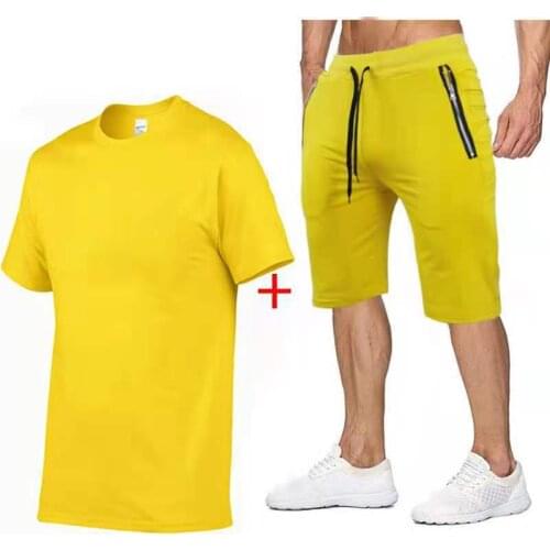 Summer Mens Leisure T-shirt And Shorts Fitness Suit Summer Casual Tops Tees And Shorts Two Piece Set Men Streetwear Tracksuit