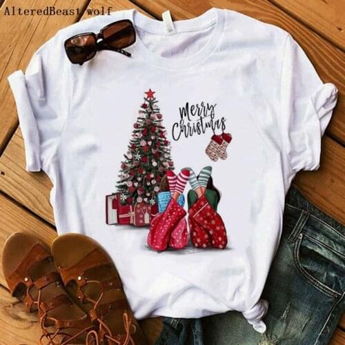 Summer christmas t shirt tree gift cartoon tshirt women casual clothes short sleeve harajuku o neck vogue white T Shirt tops