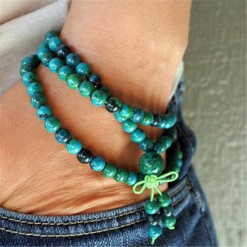 6mm Chrysocolla Stone 108 Beads Handmade Tassel Necklace Bracelet Religious Prayer Meditation Tibetan Buddhism Classic Japa