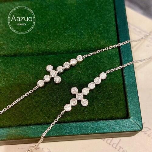 Aazuo Real 18K Pure Solid White Gold Real Diamonds 0.20ct Classic Cross Bracelet Gift For Lady&Kids Birthday Party Au750
