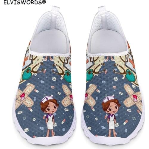 ELVISWORDS Doctor Nursing Printed Comfortable Womens Sneakers Flats Ladies Summer Leisure Walking Shoes Female Soft Loafers
