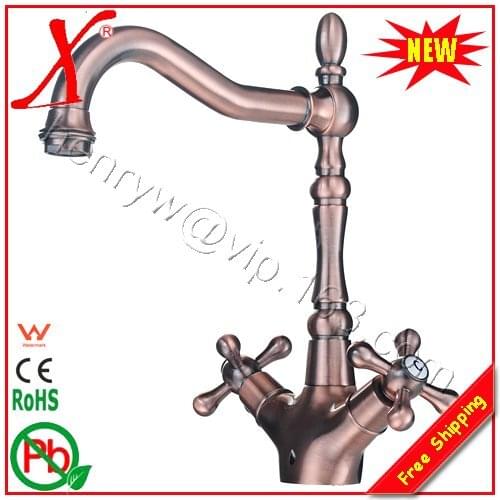 L16312 - Luxury Deck Mounted Bronze Finish Double Handle Brass Kitchen Faucet