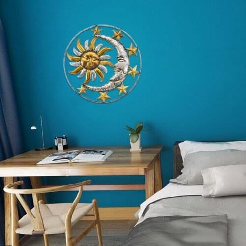 Metal Sun Moon Face Sculpture Statue Wall Art Hanging Ornaments Home Decoration