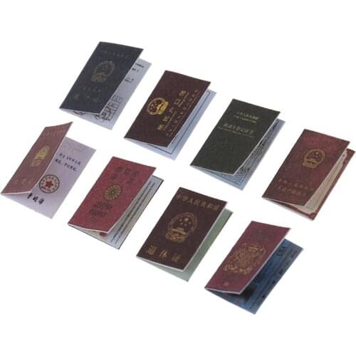 1Set(8pcs)Mini ID Card Passport 1:12 Scale Dollhouse Furniture Miniature Certificate Set Doll House Accessories